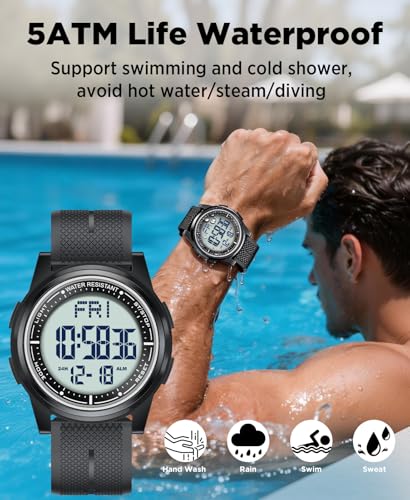 Beeasy Digital Watch Waterproof with Stopwatch Alarm Countdown Dual Time, Ultra-Thin Super Wide-Angle Display Digital Wris...