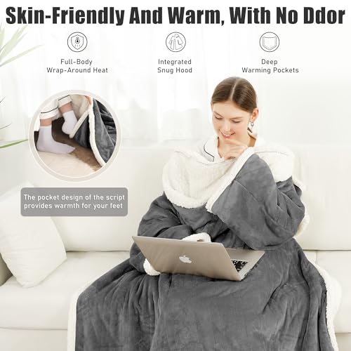 COZYTY Wearable Heated Blanket with Foot Pocket, Electric Snuggle Throw Blankets with Sleeves, 6 Heating Levels & 1-4H Aut...