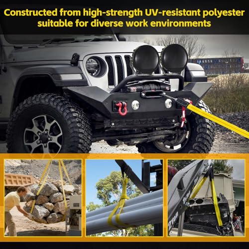2" x 6.6Ft Heavy Duty Lifting Straps (2-Pack) - 9400LB Capacity Recovery & Tree Saver Strap with Loops, Industrial Lifting...