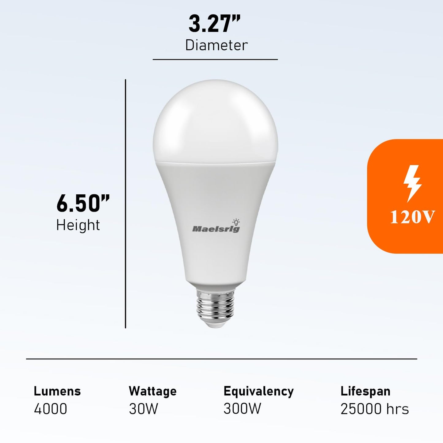 Maelsrlg 300W Equivalent Led Bulb  30W 4000 Lumens Warm White 3000K  E26 Base  120V  Non-Dimmable  4-Pack - Replaces 300 Watt Light Bulb For Home & Hospitality Lighting