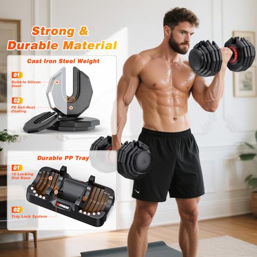 XDDIAS Adjustable Dumbbell Set of 2, 25/55/80LB Dumbbell Set-Fast Adjust Weights Set, 5/10/16 in 1 Free Weights Dumbbells ...