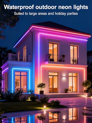 RIYO Neon Rope Lights, 32.8Ft RGB LED Strip Lights - App & Remote Control, Music Sync, IP67 Waterproof, Flexible Neon Ligh...