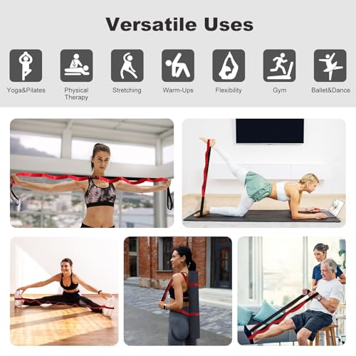 Durable Non-Elastic Stretch Strap for Physical Therapy and Yoga, 10 Loops Stretching Band for Pilates, Flexibility, Exerci...