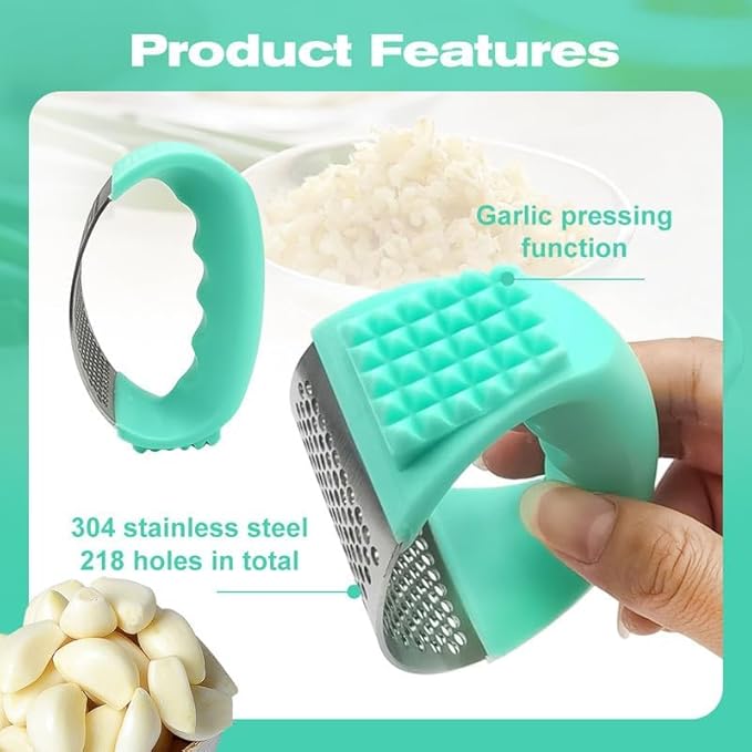 Upgraded Garlic Press Rocker, 2024 New Stainless Steel Garlic Presser, Garlic Mincer Crusher Masher with Peeler and Cleaning Brush, Garlic Chopper for Smash Garlic Kitchen Gadgets Tools (Black)