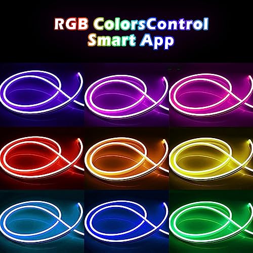 L8star 16.4ft RGB LED Neon Rope Light with Remote Control, Smart Color Changing DIY Mode Neon Flex Strip Lights for Bedroo...