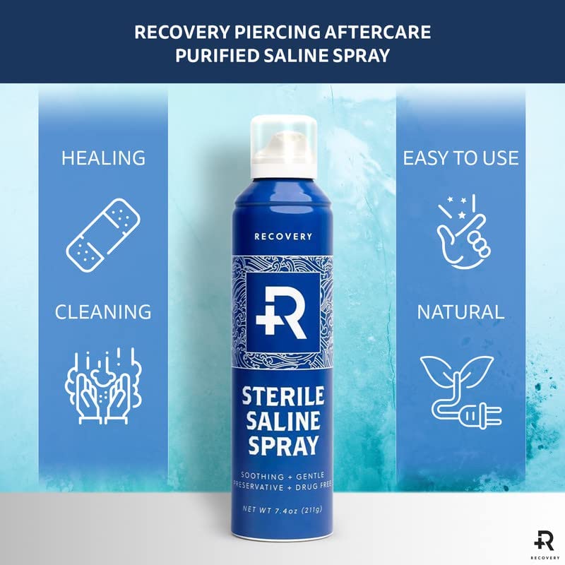 Recovery Aftercare Saline Piercing Aftercare Spray - Sterile Saline Solution for Ear, Belly & Nose Piercings - Removes Dir...