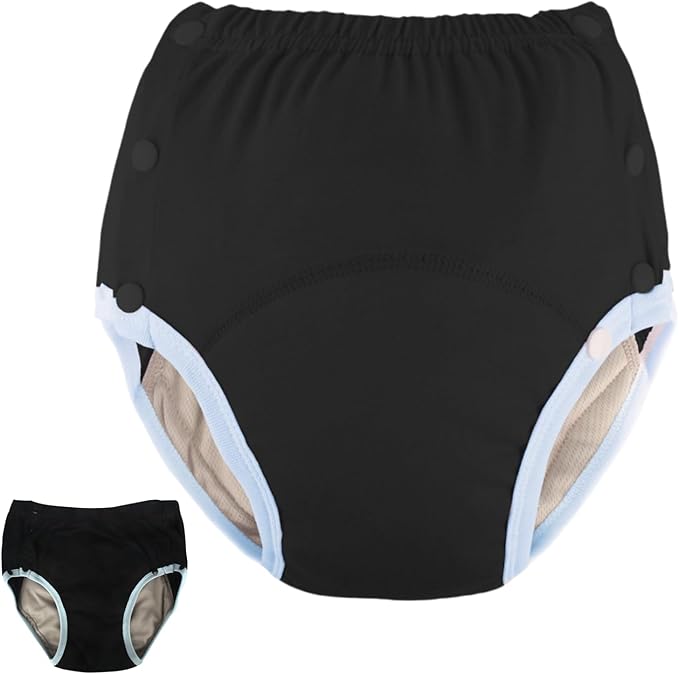 WEEOATAR Adult Cloth Diaper Incontinence Underwear Protective Underwear, Reusable, Washable and Easy to Wear with Side Buttons, Adult Nappy for Elderly, Disabled, Postpartum and Bedridden (Black, XL)