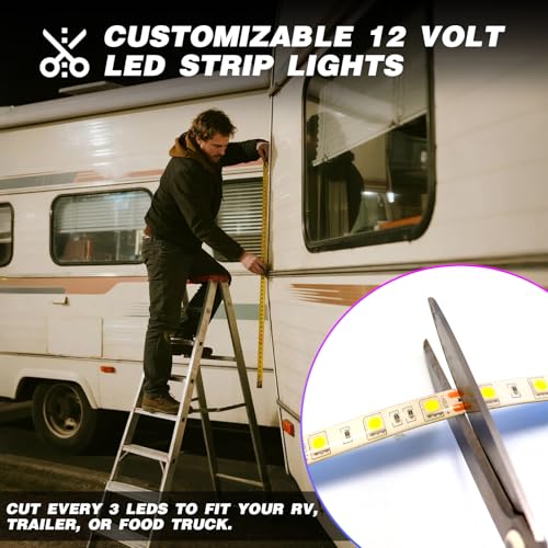 Yiswhis Rv Awning Light 12V 20Ft Camper Awning Lighting Waterproof Led Strip Exterior Underglow Lighting For Rv Motorhome Travel Trailer Food Truck Outdoor Party (White  20Ft)