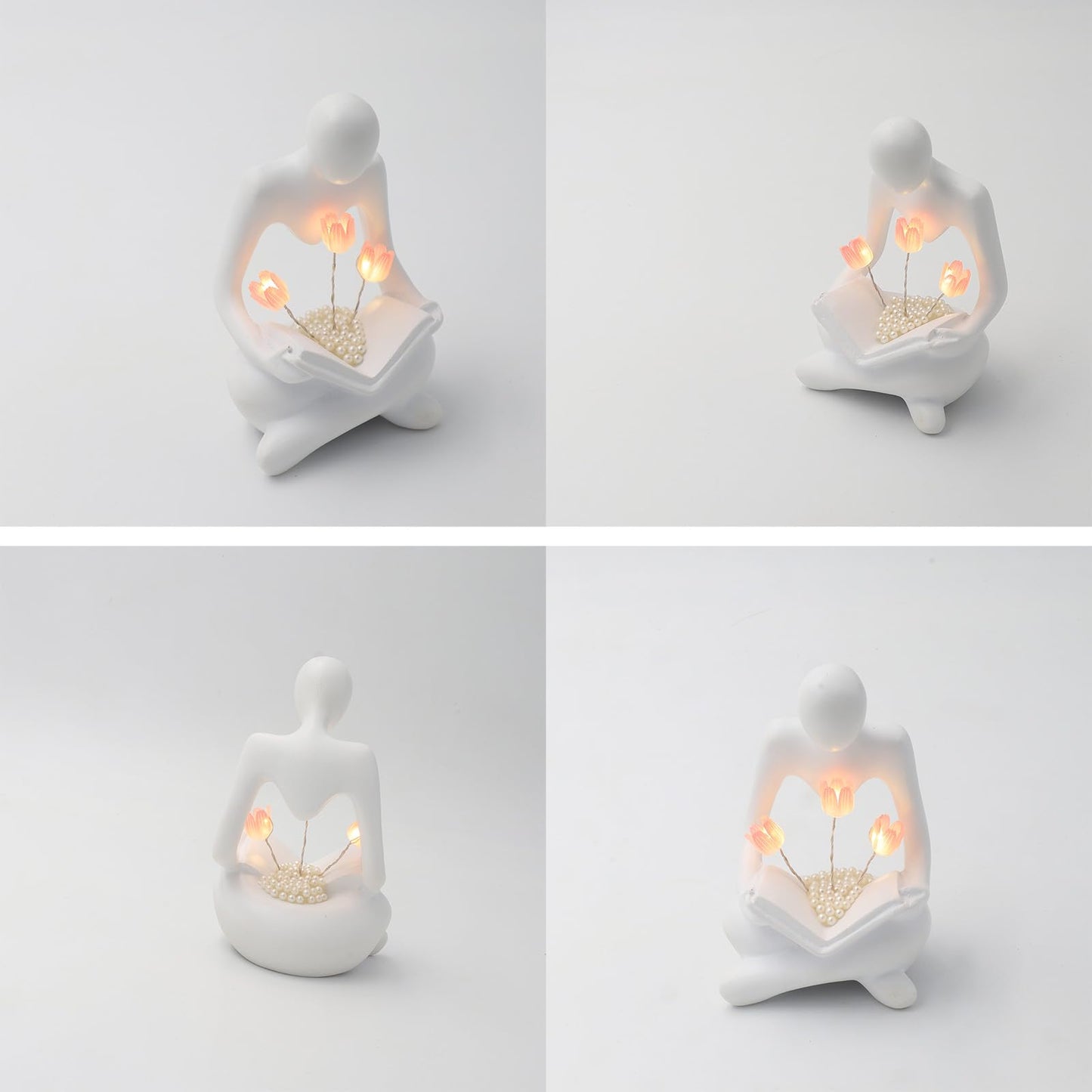 Itownkn Reading Sculptures Tulip Lamp Thinker Statue Figurine Battery Powered Night Light Modern Abstract Home Decoration  Living Room Bookshelf Office Shelves Desk Decor Aesthetic Gift