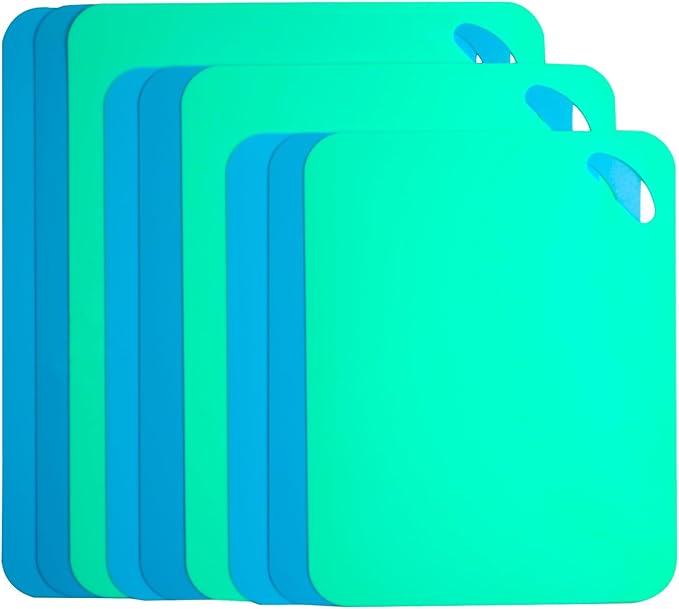 Plastic Flexible Cutting Mats for Kitchen, Color Coded Chopping Board Set, Cutting Board Sheet for Kitchen Cooking, Dishwasher Safe, 3 different sizes Cutting board mats set of 9pc