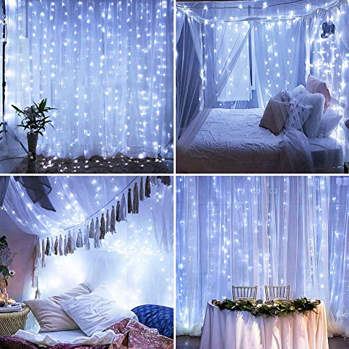 HEYFUNi Curtain Lights,13ftx6.5ft Safety Window Curtain Icicle String Lights 30V 8 Modes for Christmas Wedding Party Home ...