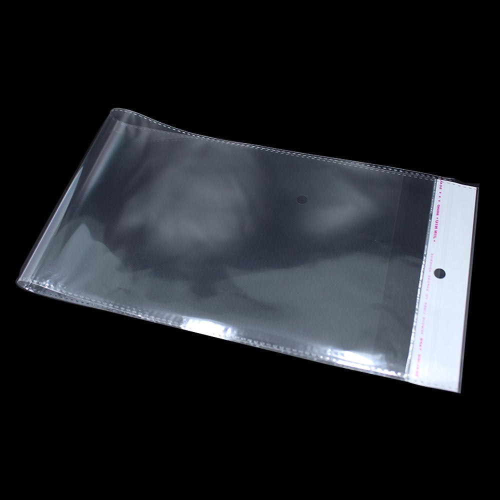 PABCK 100 Pack (Available Size 6.1x11.8 inch) Clear Self Adhesive Straight Hair Packaging Bags with Hang Hole Wigs Hair Storage