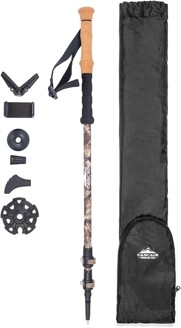 Cascade Mountain Tech Trekking Poles - Carbon Fiber Monopod Walking or Hiking Sticks with with Accessories Mount and Adjus...