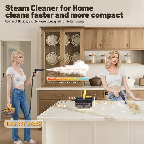 Gautye Steam Cleaner, 3-Level Adjustable Handle, 15s Heat-Up, 1.69 Quarts Tank, Portable Steamer for Cleaning with 15 pcs ...
