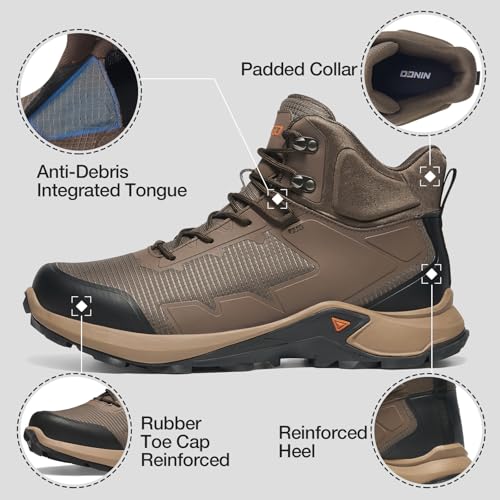 NINGO Men's Hiking Boots, Waterproof All-Terrain Hiking Shoes, Breathable Lightweight Outdoor Ankle Boots for Trekking, Ba...