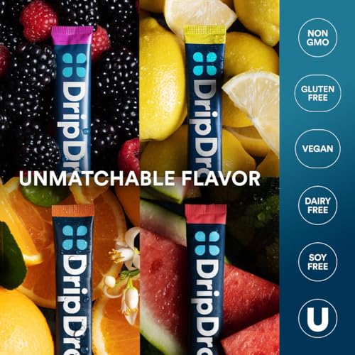 DripDrop Hydration Packets - Bold Variety Pack - Single Serve Electrolytes Powder Drink Mix - Watermelon, Berry, Lemon, Or...
