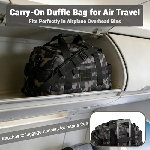 Hannibal Tactical 35L Large Duffle Bag, 3-in-1 Tactical Backpack MOLLE Pack for Sports/Gym/Outdoor, Black Camo