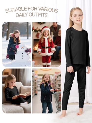 VZV Girls Thermal Underwear Set Thermal Underwear for Kids Fleece Lined Long Johns Kids Base Layer Top and Bottom for Winter