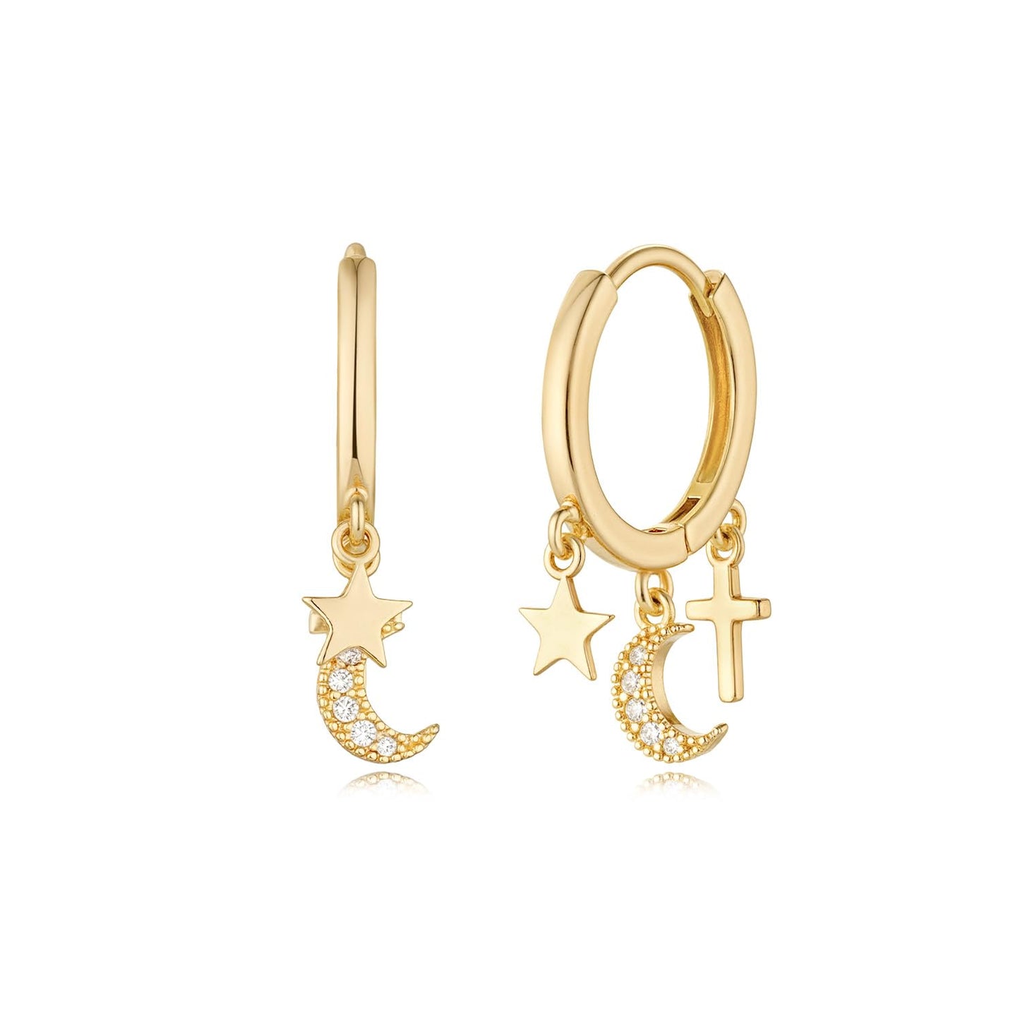 MYEARS Women Earrings Gold Huggie Hoop Dangle Moon Star Cross Tassel Cubic Zirconia 14K Small Simple Hypoallergenic Everyday Jew