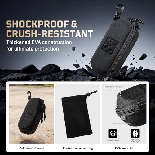 1TG Tactical Molle Sunglasses Case Hard Shell - 180° Zipper Eyeglass Case with 360° Rotatable Clip, Shockproof Glasses Cas...