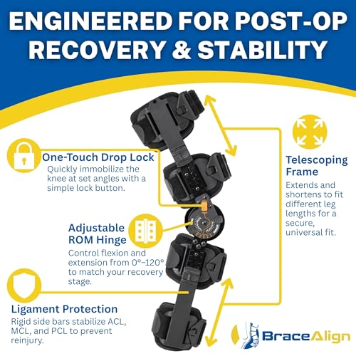 Brace Align FlexTrack ROM Telescoping Post Op Knee Brace - Adjustable Hinged Stabilizer for ACL, MCL, PCL Injury Recovery...