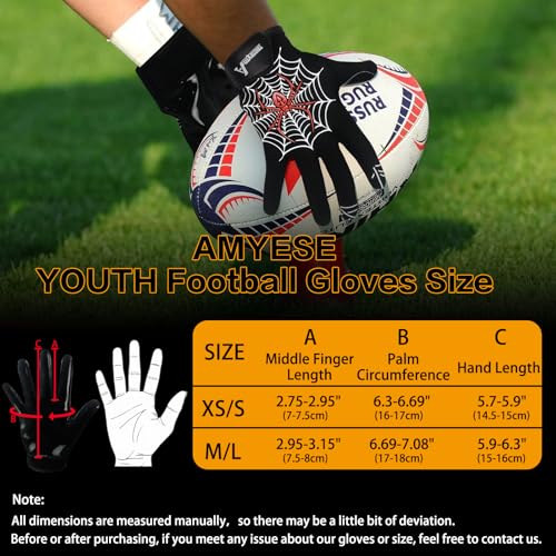AMYESE Youth Football Gloves -Sticky Football Receiver Gloves with Tacky Silicone Palm for Kids Girls Boys Flag Football P...
