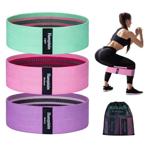 Honmein Resistance Bands for Working Out, 3 Levels Exercise Bands Workout Bands Set for Women Men, Hip Legs Booty Bands fo...