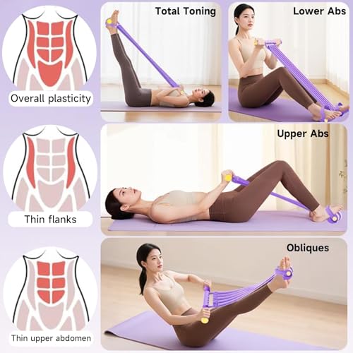 2025 Upgraded Adjustable Pedal Resistance Band, 8-Tube Multifunction Tension Rope, Natural Latex sit-up Trainer Resistance...