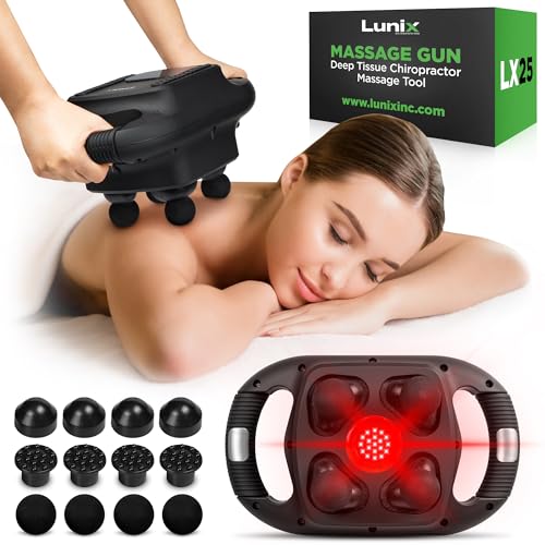 Lunix LX25 4-Head FSA Deep Tissue Massage Gun with Red & Near Infrared Light (660nm & 850nm), Handheld Electric Percussion...