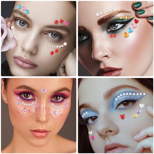 QXUJI 6 Sheets Eye Body Face Gems Jewels, Self-adhesive Rhinestone Makeup Stickers, with 3 Colors Face and Body Glitter Ge...