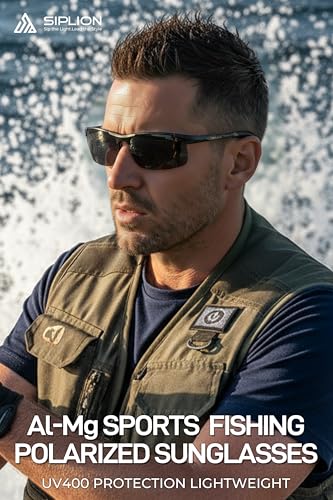 SIPLION Polarized Sunglasses Men Sports: UV Protection Ultra Light Al-Mg Metal Frame Ideal For Driving Fishing Running Golf