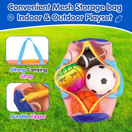 5 Pack Sports Balls Set for Kids with Bag Toddlers 1-3 Football Soccer Basketball Baseball Volleyball Outdoor Toys for 1 2...