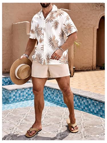 OYOANGLE Men's Hawaiian 2 Piece Outfit Sets Beach Casual Outfits Short Sleeve Button Down Shirt and Shorts Suits