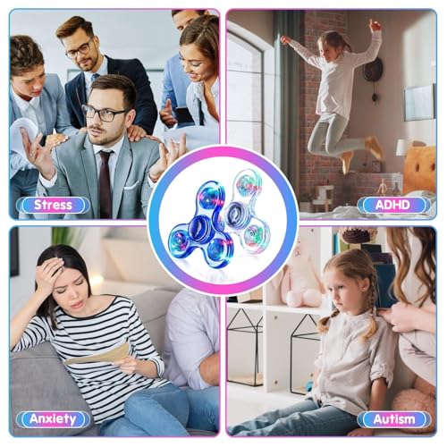 Fidget Spinner 2 Pack, Light up Sensory Fidget Toys Adults Kids 4-8-12 with Autism ADHD, Valentines Day Gifts for Kids Glo...