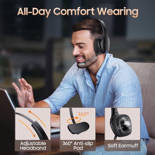Trucker Bluetooth Headset, Wireless Headset with Mic, Bluetooth Headsets with Dual Noise Cancelling Microphone & Mute Butt...