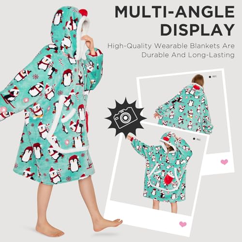 OLAOLA Wearable Blanket Hoodie for Adults, Oversized Fluffy Hooded Blanket Thick Sweatshirt with Pockets