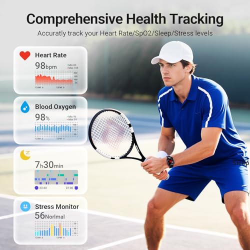 Smart Watches for Men Android iPhone (2 Bands), [1.85" AMOLED Screen] Smartwatch Fitness Tracker 3ATM Waterproof with Blue...