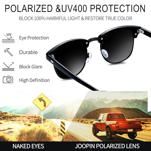 Joopin Vintage Sunglasses Half Frame Sun Glasses Polarized UV Protection Browline Shades for Women Men