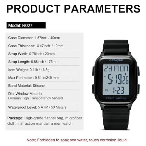 LN LENQIN Mens Digital Watch Ultra Thin Minimalist Sports Waterproof Digital Watches Men Outdoor Wrist Watch for Men with ...