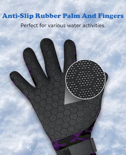 XUKER Neoprene Water Gloves, Winter Fleece-Lined 3mm Five Finger Warm Wetsuit Winter Gloves for Scuba Diving Snorkeling Su...