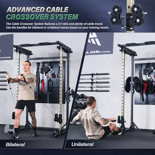 MAJOR FITNESS Drone3 Power Rack, 2500lbs Multi-Function Home Gym Squat Rack with Dual Pulley System, Pull-Up Bar & J-Hook...