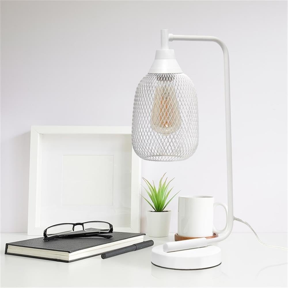 Simple Designs LD1060-WHT Table Desk Lamp, Mesh Wire, Iron, Matte White