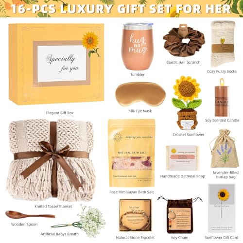 Uongeod Gift Baskets for Women Get Well Gifts for Women New Mom Care Package Birthday Sympathy Grief Sunflower Thinking of...