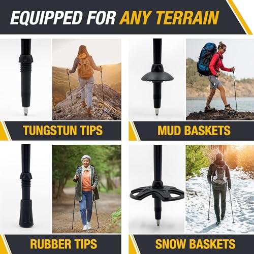 Brazos Trekking Poles for Hiking | Collapsible Walking Stick | 24" to 54" (Pair of 2) 9.7oz Ultra-Light Aluminum with Cork...