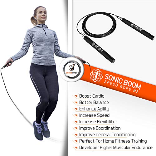 Epitomie Fitness Sonic Boom M2 High Speed Jump Rope - Patent Pending Self-Locking, Screw-Free Design – Weighted, 360 Degre...