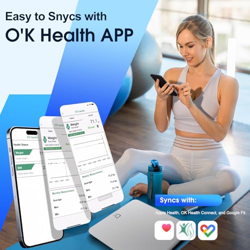 O'CARE Smart Scale for Body Weight and BMI Weighing,High Accuracy Digital Bathroom Scale with LED Large Display,Smart APP ...