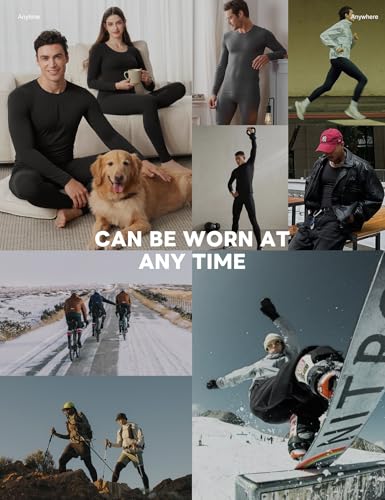 Long Johns Thermal Underwear for Men with Fleece Lined,Base Layer Top and Bottom Set for Cold Weather