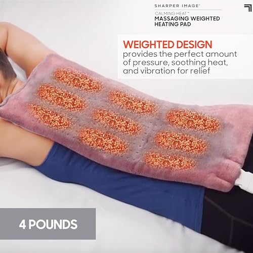 Calming Heat Massaging Vibrations Weighted Heating Pad by Sharper Image | Temperature Settings, Auto Shut-Off Feature, Gif...