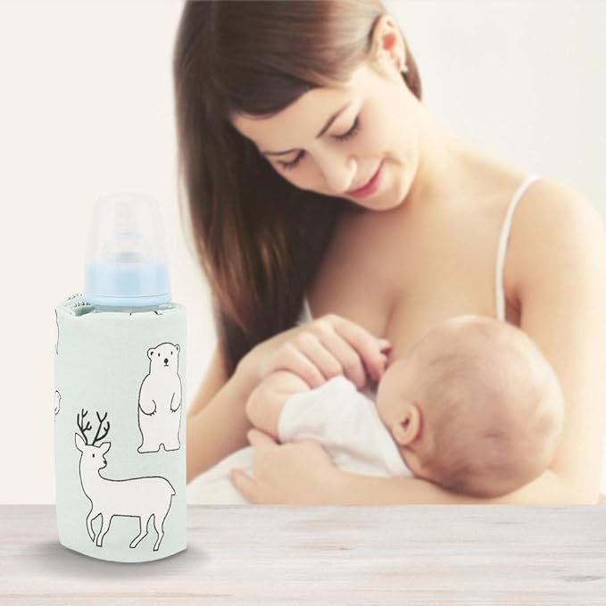 Portable Bottle Keep Warm, USB Travel Milk Heat Keeper, Baby Bottle Keep Warmer for Car Tavel, Storage Cover Insulation Thermostat(Bear)