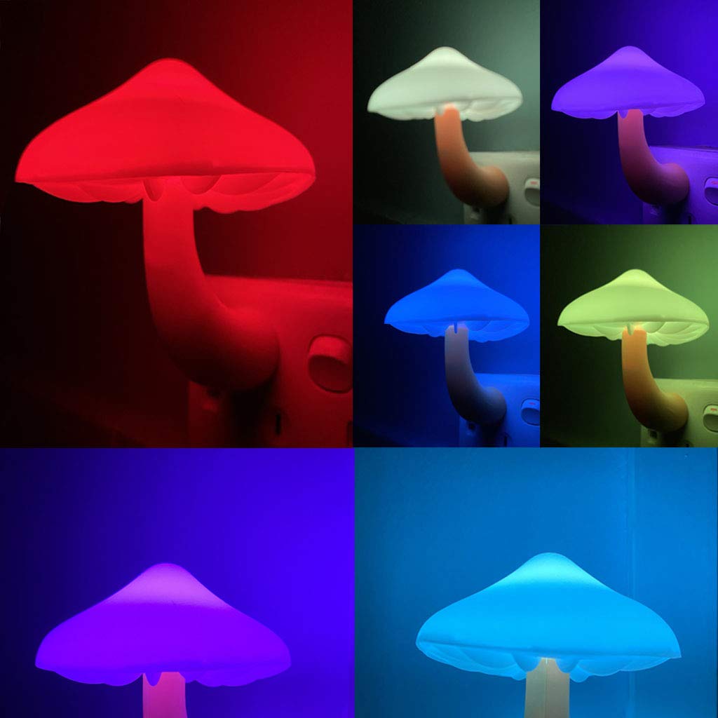 UTLK LED Mushroom Night Light Lamp with Dusk to Dawn Sensor, 2 Pack, Colorful, Model m274